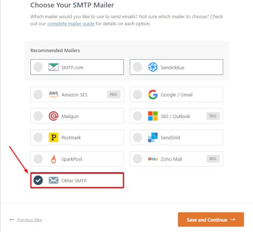 Choose your SMTP mailer